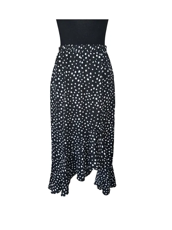 Max Studio Black and White Polka Dot High-Low Ruffle Skirt - Image 5