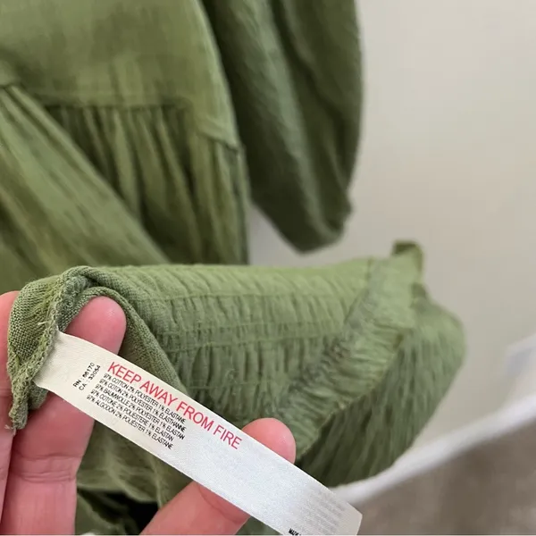 Free People Beach Green Get Obsessed Babydoll Mini Dress Long Balloon Sleeve‎ XS - Image 9