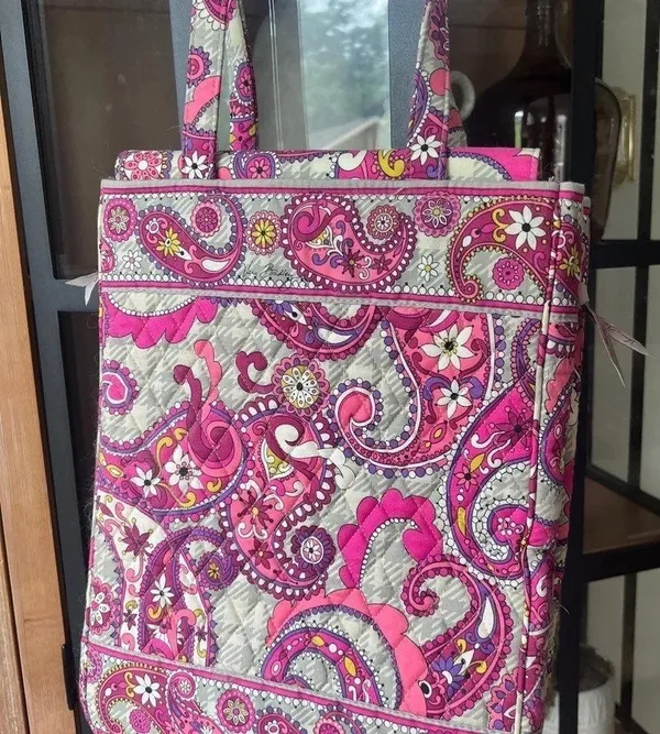 Vintage Vera Bradley Laptop Tote Bag Paisley Plaid case travel quilted pockets - Image 10