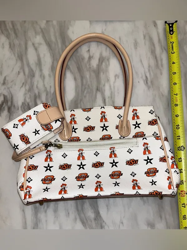 Oklahoma State OSU Cowboy Graphic Satchel Handbag Bow Charm Bag - Image 5
