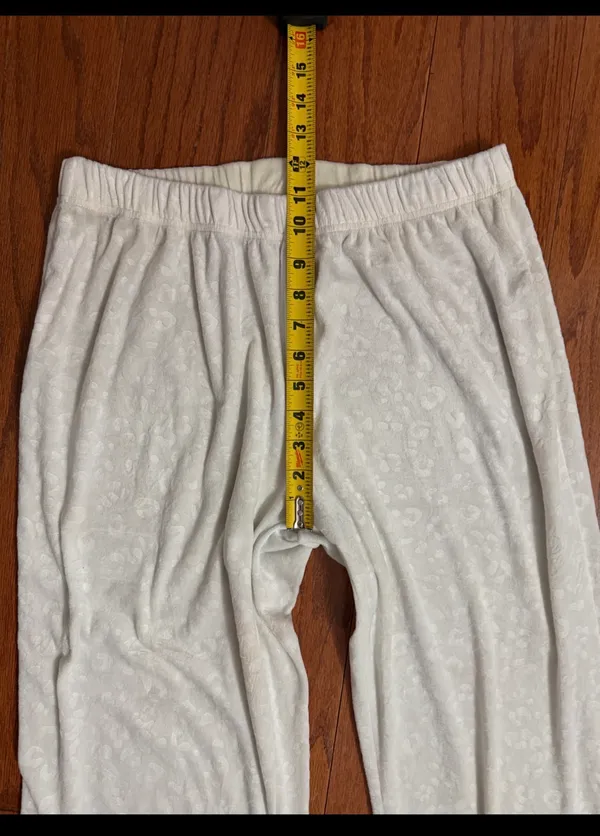 Nicole Miller Cream Embossed Paw pattern lounge pants - Size Medium. Super cute & soft & gently used & very good condition. Measurements approximately 15” waste not fully stretched out from elastic waste band x 39” long x 11” rise. Non-smoking home m. Priced to sell at as is condition. Don’t like my price make reasonable offer! - Image 6