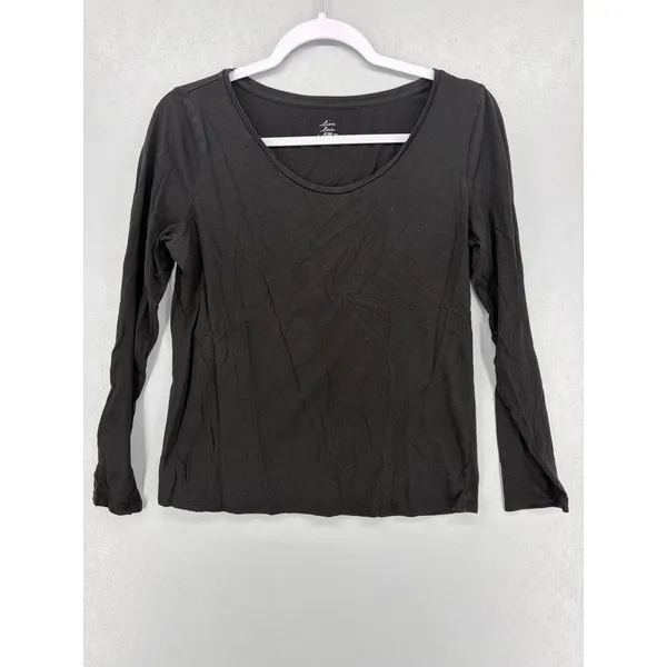 Ann Taylor LOFT Womens Long Sleeve Tee Black Scoop Neck Cotton Modal M - Image 2