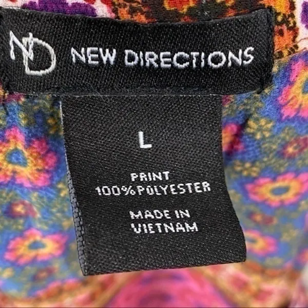 New Direction Boho Floral Button Front Tie Hem Top Pink Purple Print Size L - Image 5
