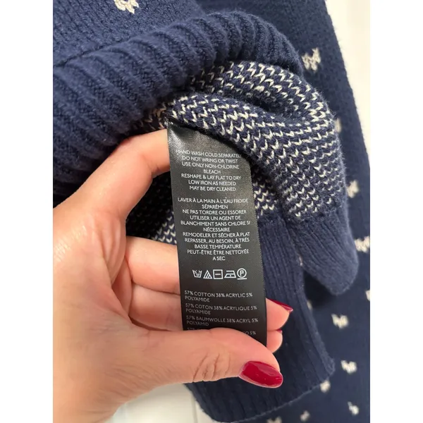 Free People Navy Blue Cropped Sweater with White Dots XS - Image 4