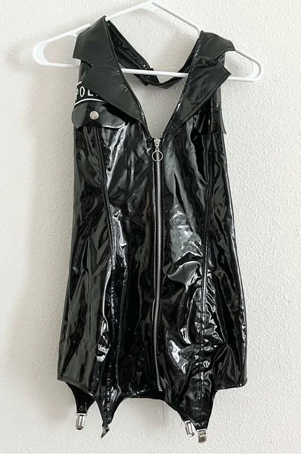 Sprit Halloween Leg Avenue Pat U Down Naughty Cop Black Vinyl Dress Costume S - Image 7