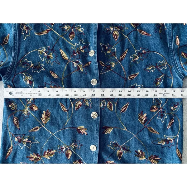 Vintage‎ Tantrums Embroidered Floral Denim Shirt Jacket Button Front Fall Leaves - Image 8