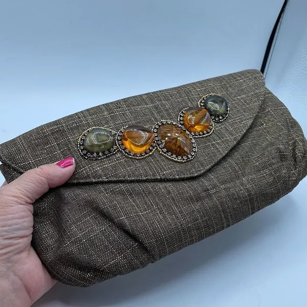 Chico’s tweed embellished gold black clutch - Image 2
