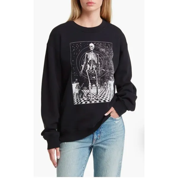 Skeleton Space Time Graphic Sweatshirt GOLDEN HOUR Size Small Black‎ Black - Image 5