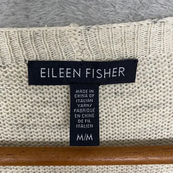 Eileen Fisher Sweater‎ Womens Medium Cream Wool Blend Knit Lagenlook Oversized - Image 2