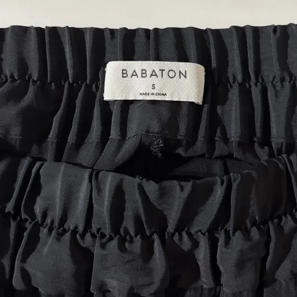 Aritzia Babaton Plisse Crinkled Satin Pull-On Pants Black Size Small - Image 13