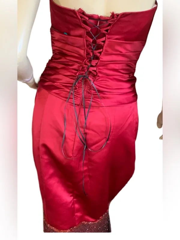 Belsoie Red & Black Strapless Mermaid Style Satin Beaded Gown (6) - Image 8