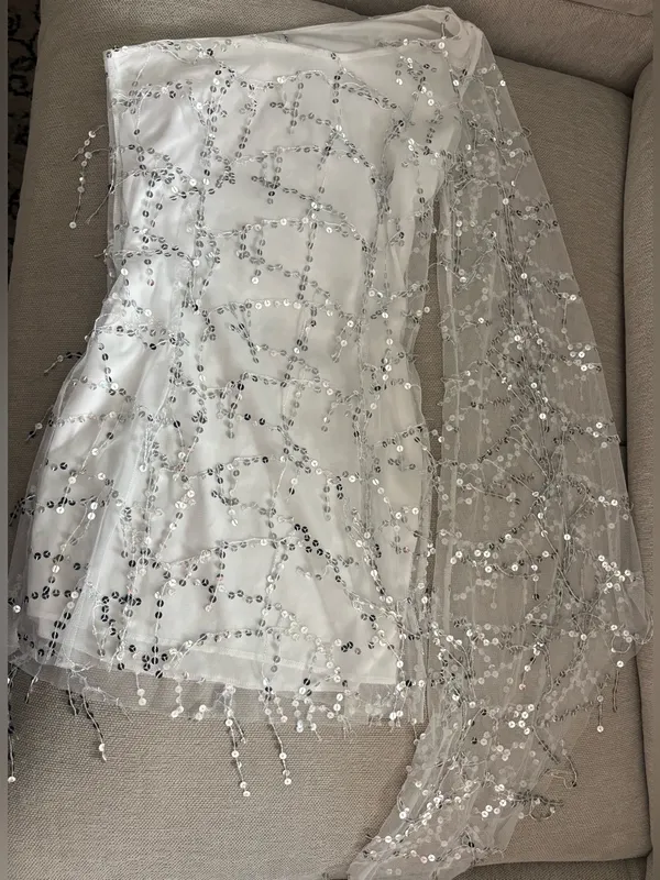 Lucy in the Sky Sequin Fringe Dress White/Silver M - Image 3
