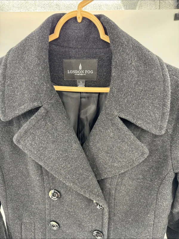 London Fog Women's Dark Charcoal Pea Coat L wool blend winter outdoors neutral - Image 3