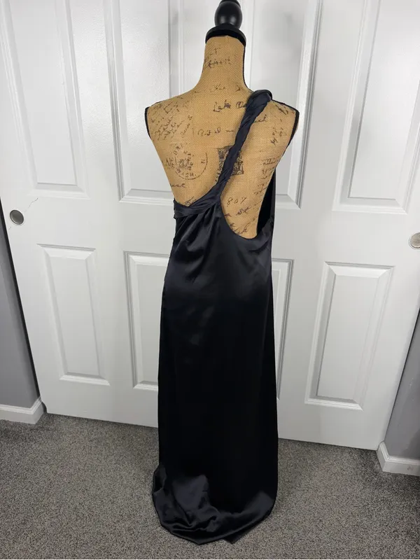 Free People Black Satin One Shoulder Maxi Dress Size 12 Formal Gown - Image 7