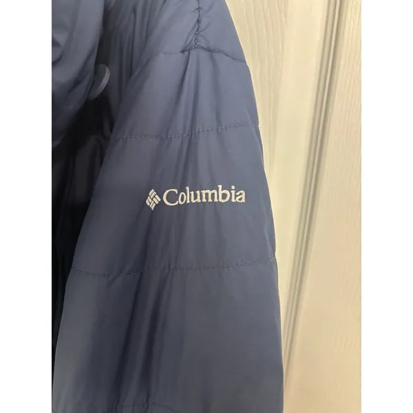 Columbia Navy Fur Hooded Puffer Jacket Coat Medium Thermal Coil - Image 5