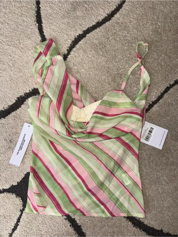 Princess Polly Striped Cowl Neck Tank Top in Pink and Cream - Image 4