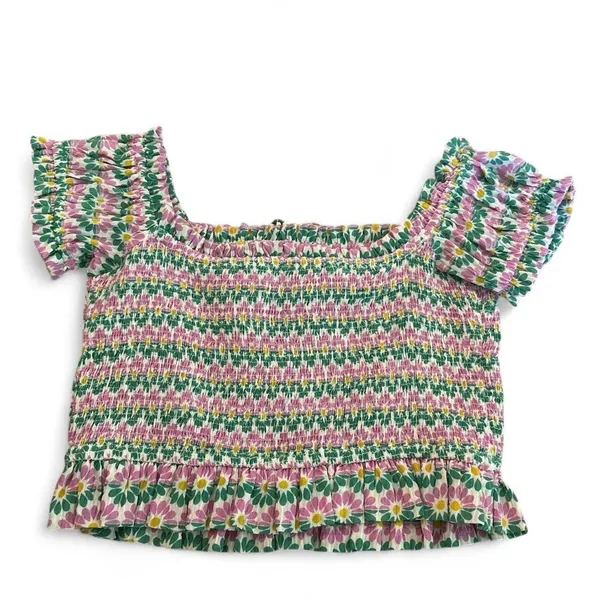 Zara Pink Floral‎ Smocked Cropped Top Size Small - Image 3