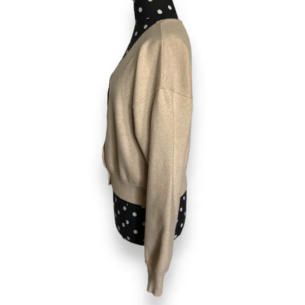 Forever 21 Beige Cropped Button Front Cardigan Womens Small V‎ Neck Sweater - Image 6
