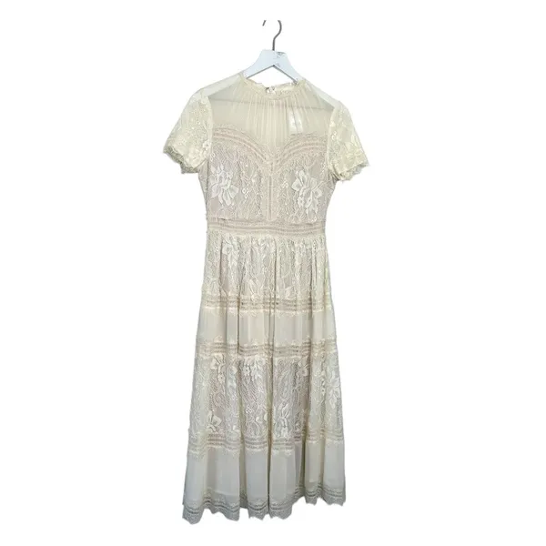 Bohme NWT Short Sleeve Lace Midi Dress Ivory Size Small - Image 6
