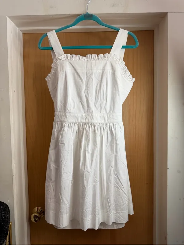 J.Crew Women’s 100% Linen White Ruffle Trim Apron Mini Dress. Size: 6 - Image 2