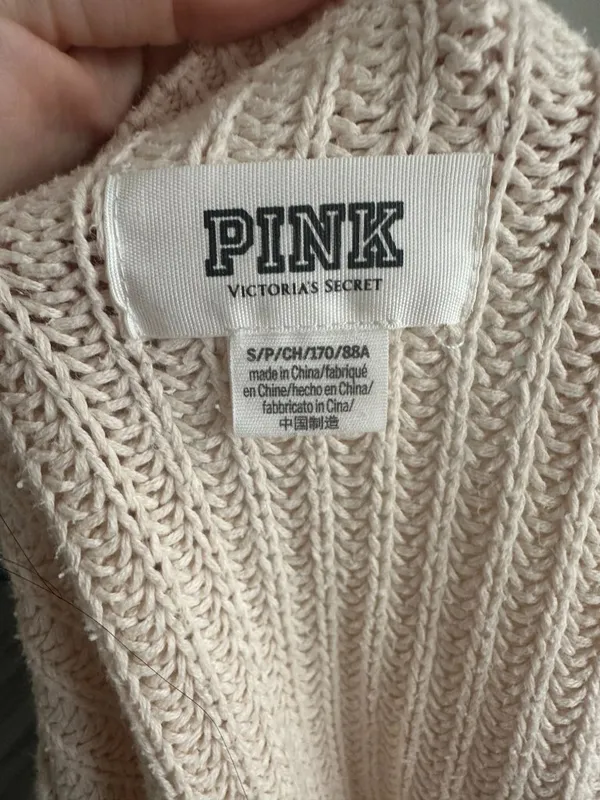 VS PINK Cream Cable Knit V Neck Sweater Size S - Image 5