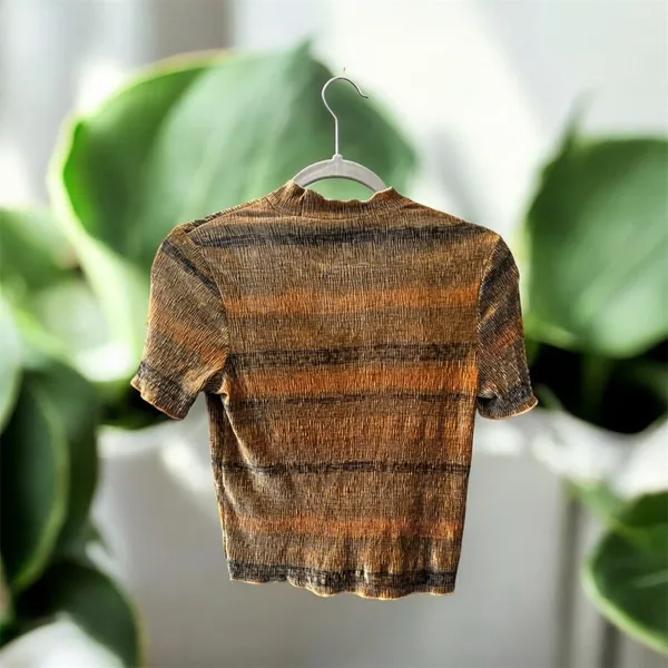 Zara Crushed Velvet Short Sleeve Top Medium - Image 3