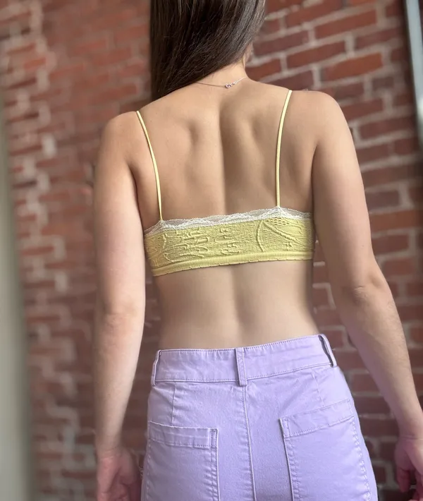 Yellow Bralette with White Lace Trim - Image 4