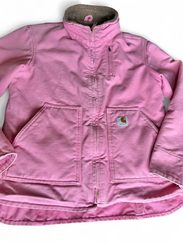 VTG Carhartt Women's RARE Pink Sherpa Lined WIP Work Jacket Size M WJ022 PKR - Image 5