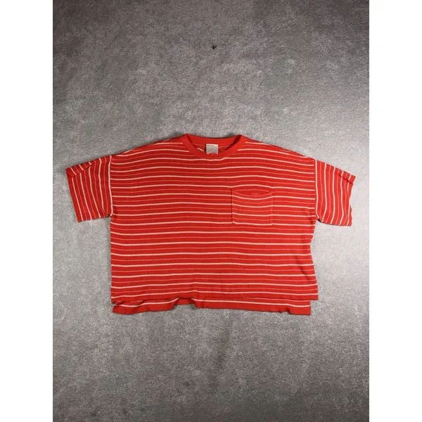 kerisma sweatet short sleeve shirt blousr striped orange ivory M/L - Image 2