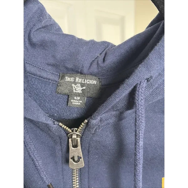 True Religion Collegiate Zip Up Hoodie Womens Size‎ S Navy Blue Varsity Cotton - Image 2