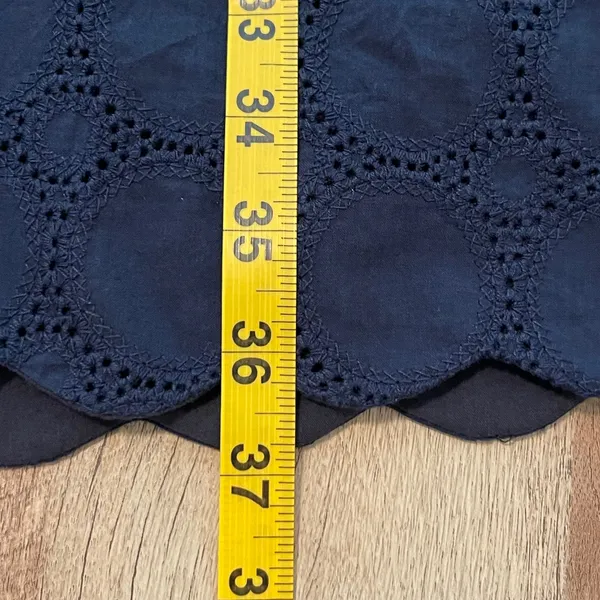 J Crew Navy Blue‎ Cotton Eyelet Dress V Neck 3/4 Sleeve Scalloped Hem Women's 14 - Image 10