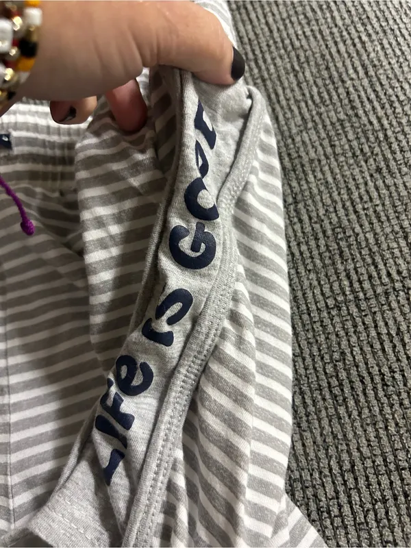 Life is Good Striped Gray & White Women’s Lounge Shorts - Image 4