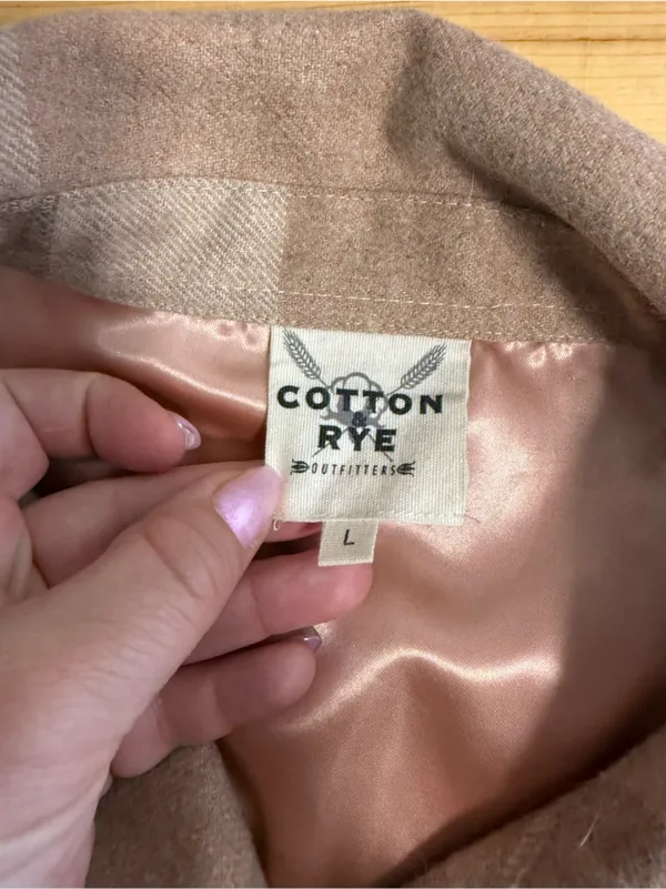 Cotton Rye Wool Blend Tan Brown Plaid Jacket Shacket Button Front Western L‎ Size L - Image 5