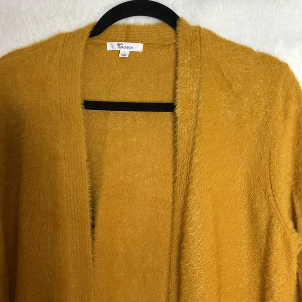 89th Madison Long Open Front Cardigan Sweater w front pockets Size L. Mustard - Image 2