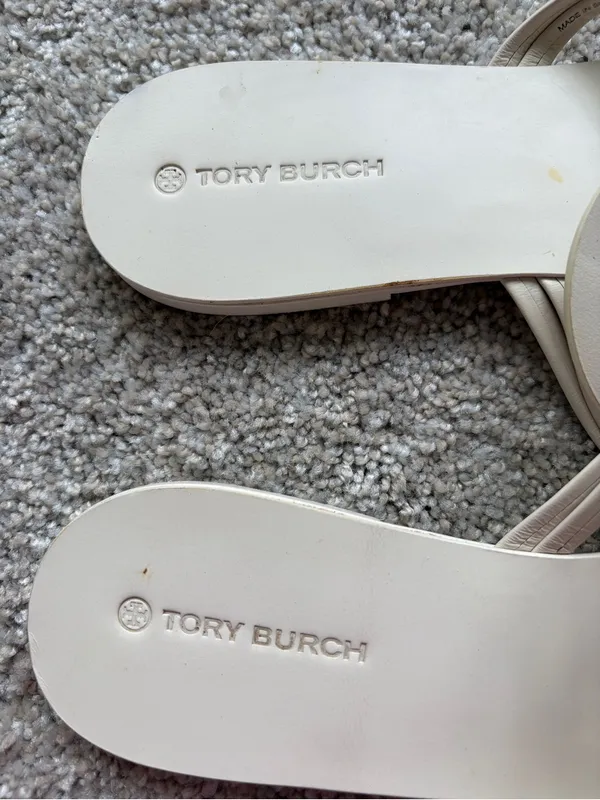 Tory Burch Knotted Miller Sandals Size 10.5M Leather Flat Heel White Logo - Image 2
