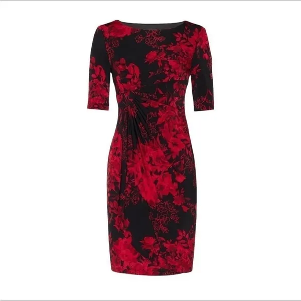 Connected Apparel Women's Elbow Sleeve Printed Sheath Dress Size 4 Petite NWOT - Image 6