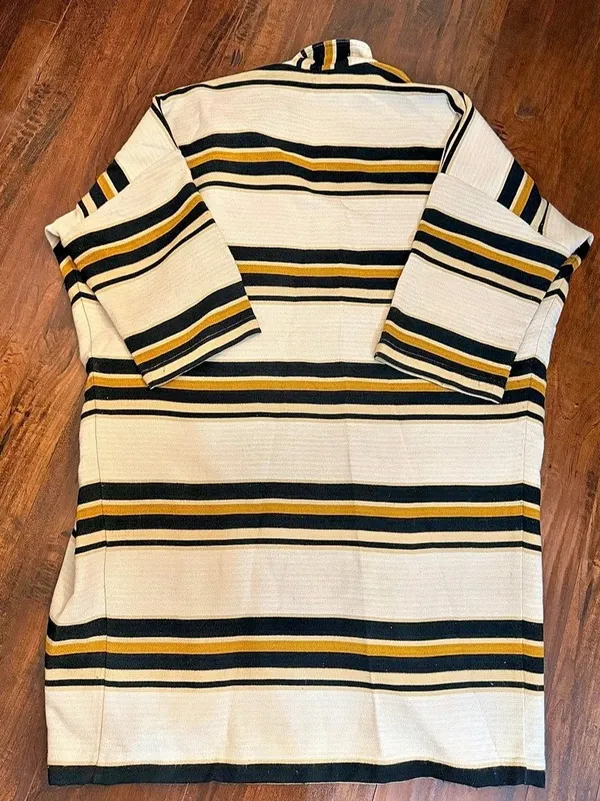 Anthropology The Odells Striped Longline Jacket in White & Black Large - Image 4