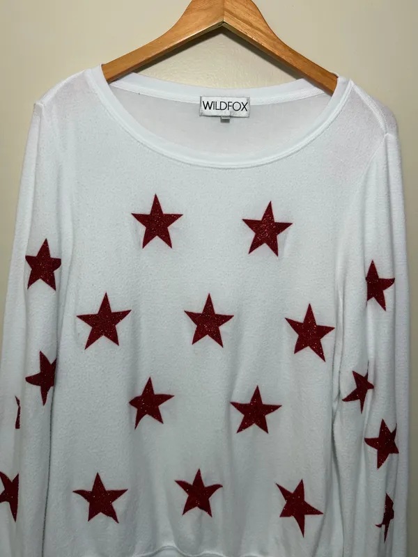 Wildfox Red Glitter Star Jumper Sweatshirt - Image 2