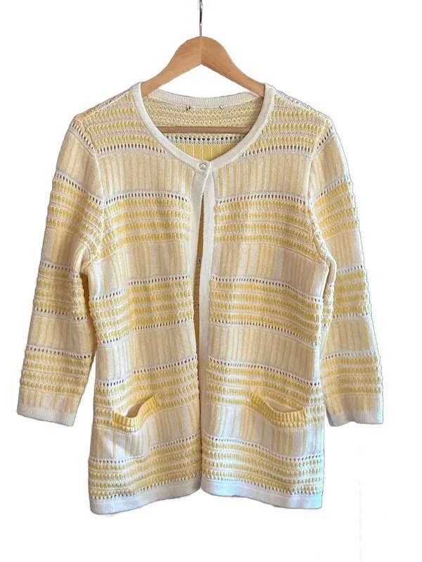 Christopher & Banks Yellow Cottagecore Cardigan S/M Crochet Knit Sweater Boho - Image 2