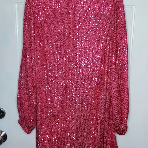NWT Body Love Hot Pink Sequin Wrap Long Sleeve Party Dress LG holiday bling midi - Image 13