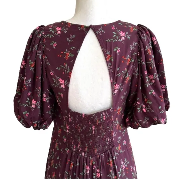 Old Navy Dress Purple Plum Floral Short Puff Sleeve Dress Midi Maxi Medium NEW - Image 8