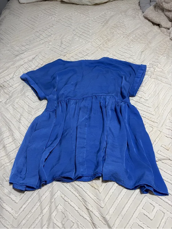 glam Royal Blue Short-Sleeve Babydoll Blouse - Image 2