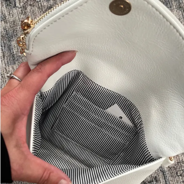 White Convertible Clutch Crossbody Bag Gold Chain Strap Wristlet‎ Purse - Image 2