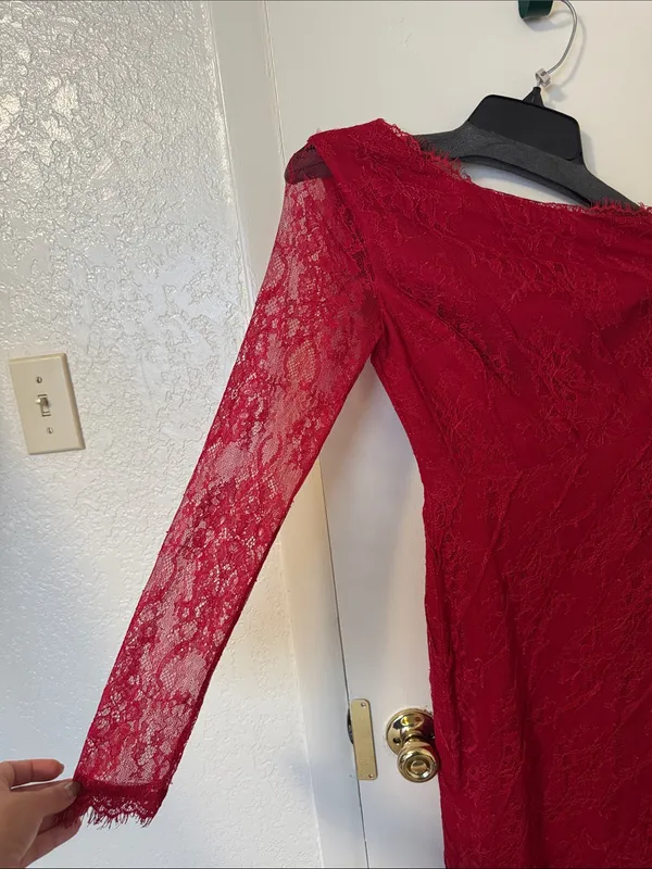 Lovers + Friends Red Lace Asymmetrical Maxi Dress Size XS - Image 3