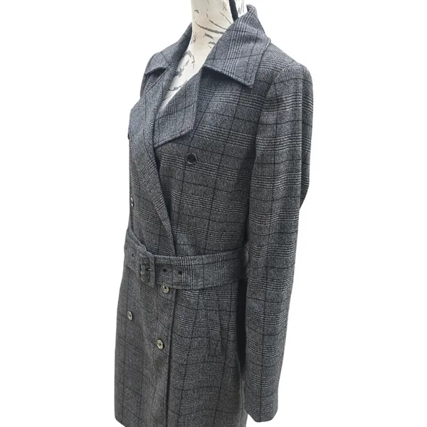 Calvin Klein‎ Womens Grey Glen Plaid Double Breasted Belted Trench Coat Size 10 - Image 2