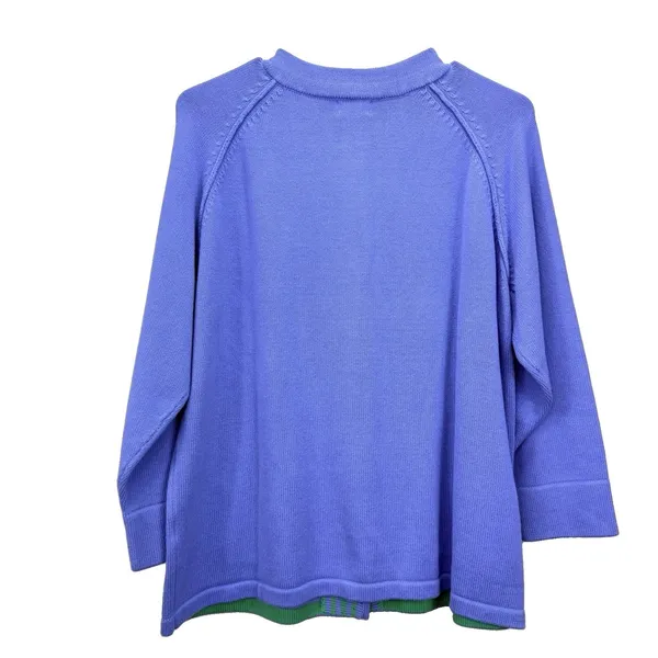 L.L.Bean Periwinkle Blue Button Front Retro Cotton Cardigan Sweater Pockets XL - Image 5