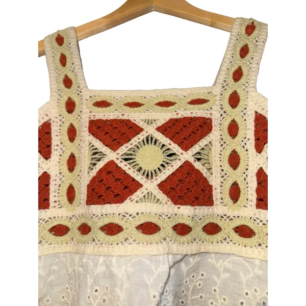 Boho Crochet Babydoll Lace Top XS Festival Cottage Hippie Spring Summer Fairy‎ - Image 2