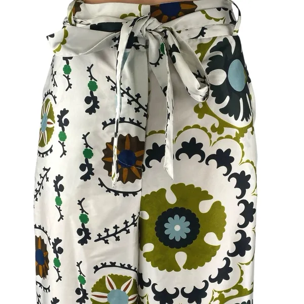 MNG Mango Multicolor Italian Floral High Rise Wide Leg Trousers Pants Size 10 - Image 4