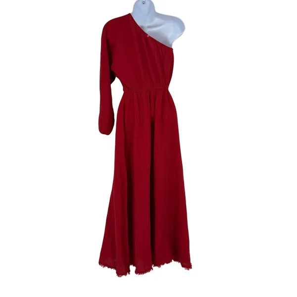 RED CARTER Red One‎ Shoulder Gauze Maxi Dress Boho Beach Vacation Size XS - Image 2