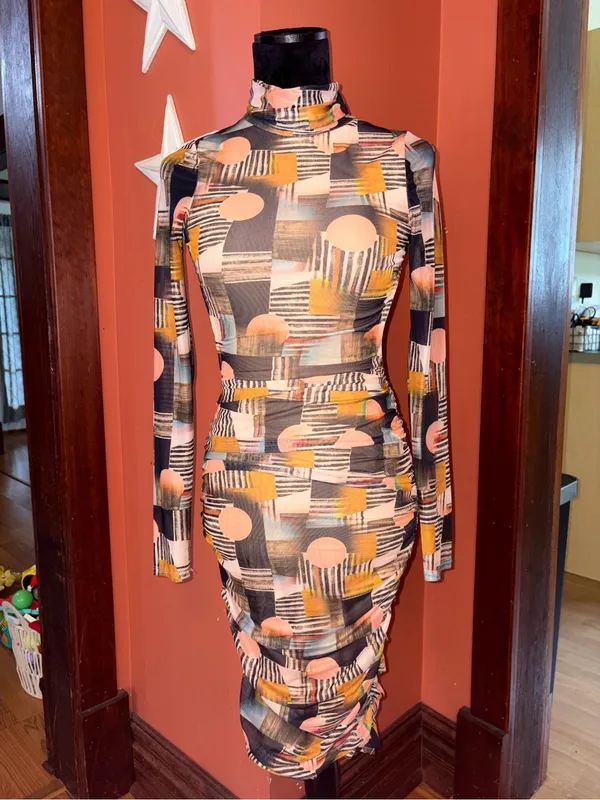 AKIRA Abstract Geometric Midi Dress - Image 2
